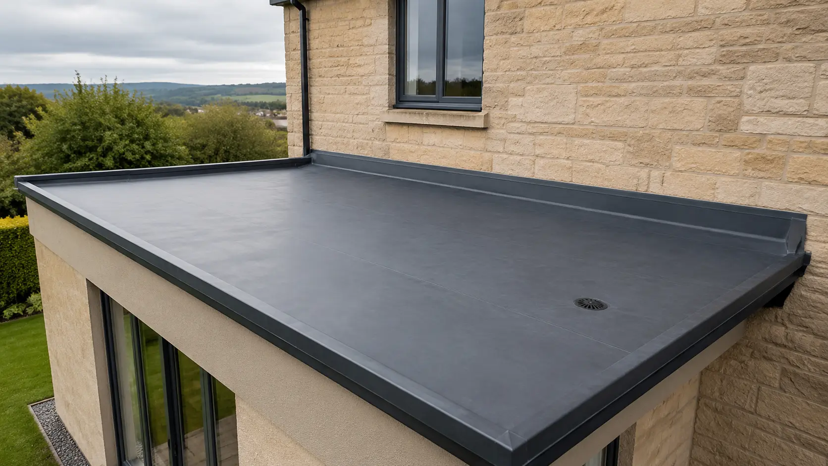 Flat roof membrane on a residential extension